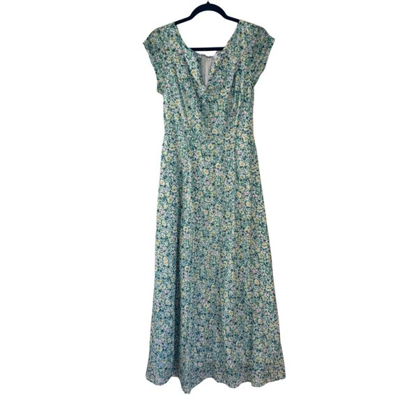 eShakti Custom Green Floral Cap Sleeve Cotton Maxi Dress Lined Size Medium - Picture 4 of 6